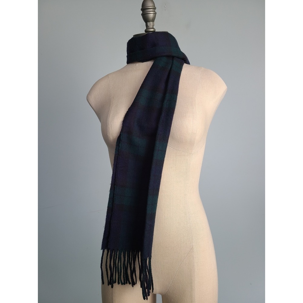 VTG Christian Dior Monsieur Cashmaire‎ Scarf Blue Green Plaid Dark Watch Tartan